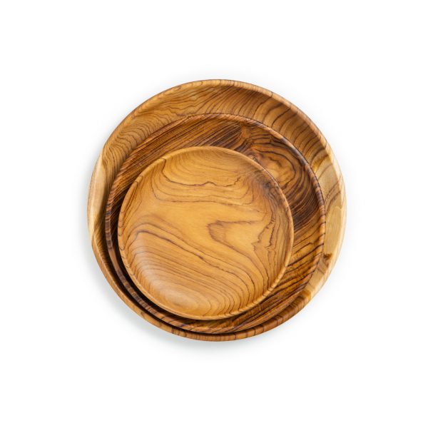 přírodní talíře z teakového dřeva velký, střední a dezertní srovnání