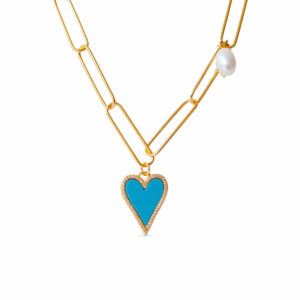 Pozlacený náhrdelník Srdce s tyrkysem